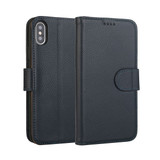 iPhone XS MAX Case Navy Fashion Cowhide Genuine Leather Wallet Cover with 2 Card Slots, 1 Cash Slot & Shockproof | Genuine Leather iPhone XS MAX Covers Cases | Genuine Leather iPhone XS MAX Covers
