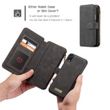 iPhone XR Case Black Wild Horse Texture Detachable Folio Cover with 14 Card Slots, 1 Photo Display, and Zipper Wallet| Leather Apple iPhone XR Cases | Leather Apple iPhone XR Covers | iCoverLover