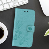 iPhone XR Case Green Rose-Embossed Horizontal Flip PU Leather Cover With 2 Card Slots, Cash Pocket Compartment | Leather Apple iPhone XR Cases | Leather Apple iPhone XR Covers | iCoverLover