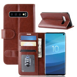 Samsung Galaxy S10 Case Brown Horse Texture Single Fold PU Leather Folio Cover with Card Slots and Built-in Kickstand | Leather Samsung Galaxy S10 Covers | Leather Samsung Galaxy S10 Cases | iCoverLover