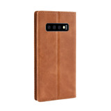 Samsung Galaxy S10 Case Brown Retro Texture PU Leather Folio Wallet Cover with Magnetic Buckle, Card Slots and Cash Slot | Leather Samsung Galaxy S10 Covers | Leather Samsung Galaxy S10 Cases | iCoverLover