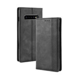 Samsung Galaxy S10 PLUS Case Black Retro Texture PU Leather Folio Cover with Magnetic Buckle, Kickstand and Card Slots | Leather Samsung Galaxy S10 Plus Covers | Leather Samsung Galaxy S10 Plus Cases | iCoverLover