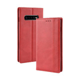 Samsung Galaxy S10 PLUS Case Red Retro Texture PU Leather Folio Cover with Magnetic Buckle, Kickstand and Card Slots | Leather Samsung Galaxy S10 Plus Covers | Leather Samsung Galaxy S10 Plus Cases | iCoverLover