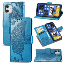 For iPhone 12, 12 mini, 12 Pro, 12 Pro Max Case, Butterfly PU Leather Wallet Cover, Lanyard & Stand, Blue | iCoverLover Australia