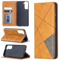 For Samsung Galaxy S21 Ultra/S21+ Plus/S21 Case, Geometric Folio Magnetic PU Leather Wallet Cover & Stand, Yellow | iCoverLover.com.au | Phone Cases