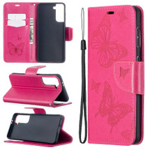 For Samsung Galaxy S21 Ultra/S21+ Plus/S21 Case, Butterflies Folio PU Leather Wallet Cover, Stand & Lanyard, Rose Red | iCoverLover.com.au | Phone Cases