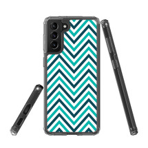 Samsung Galaxy S21 Ultra/S21+ Plus/S21 Protective Case, Clear Acrylic Back Cover, ZigZag Turquoise | iCoverLover.com.au | Phone Cases
