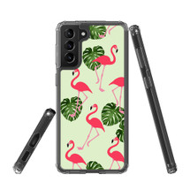Samsung Galaxy S21 Ultra/S21+ Plus/S21 Protective Case, Clear Acrylic Back Cover, Flamingoes And Monsteras | iCoverLover.com.au | Phone Cases