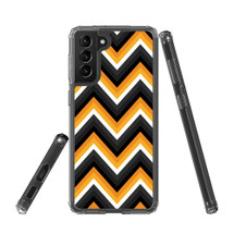 Samsung Galaxy S21 Ultra/S21+ Plus/S21 Protective Case, Clear Acrylic Back Cover, Black And Orange ZigZag | iCoverLover.com.au | Phone Cases
