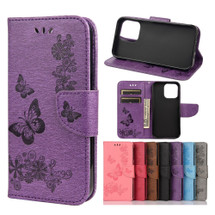 For iPhone 13 Pro Max, 13, 13 Pro, 13 mini Case, Vintage Butterflies Pattern Wallet Cover, Stand, Purple | PU Leather Cases | iCoverLover.com.au