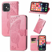 For iPhone 13 Pro Max, 13, 13 Pro, 13 mini Case, Butterfly Wallet Cover, Lanyard & Stand, Pink | PU Leather Cases | iCoverLover.com.au