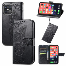 For iPhone 13 Pro Max, 13, 13 Pro, 13 mini Case, Butterfly Wallet Cover, Lanyard & Stand, Black | PU Leather Cases | iCoverLover.com.au