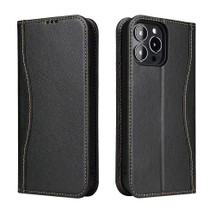 For iPhone 13 Pro Max, 13, 13 Pro, 13 mini Case, Fierre Shann Genuine Cowhide Leather Wallet Cover, Black | iCoverLover.com.au