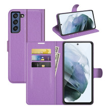 For Samsung Galaxy S21 FE Case, Lychee Texture, Protective PU Leather Wallet Cover, Purple | iCoverLover.com.au