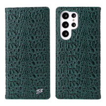 For Samsung Galaxy S22 Ultra, S22+ Plus, S22 Case, Genuine Cow Leather Fierre Shann Crocodile Pattern Cover, Green | iCoverLover.com.au