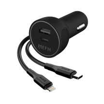 EFM 39W Dual Port Car Charger With Type C to Apple Lightning Cable, Black | iCoverLover.com.au