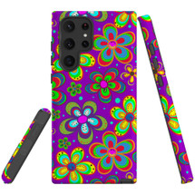 For Samsung Galaxy S23 Ultra, S23+ Plus, S23, S22 Ultra, S22+, S22, S10 5G Case, Protective Back Cover, Purple Floral Design | Protective Cases | iCoverLover.com.au