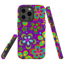 For iPhone 14 Pro Max/14 Pro/14 and older Case, Protective Back Cover, Purple Floral Design | Shockproof Cases | iCoverLover.com.au