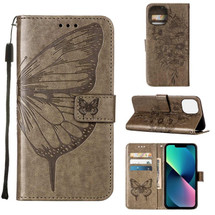 For iPhone 14 Pro Max, 14 Pro, 14 Plus, 14 Case, Floral Butterfly, PU Leather, Lanyard, Stand, Grey | Wallet Folio Cases | iCoverLover.com.au
