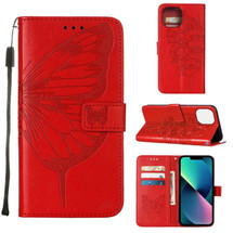 For iPhone 14 Pro Max, 14 Pro, 14 Plus, 14 Case, Floral Butterfly, PU Leather, Lanyard, Stand, Red | Wallet Folio Cases | iCoverLover.com.au