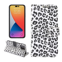 For iPhone 14 Pro Max/14 Pro/14 Plus/14 Case, Leopard Print PU Leather Cover, White | Wallet Cases | iCoverLover.com.au
