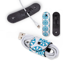 Universal Cable Cord Wrap (100mm x 30mm), Paper Leather, Blue Snowflakes | AddOns | iCoverLover.com.au