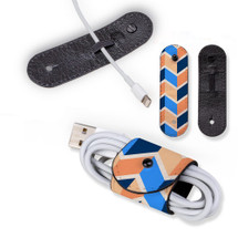 Universal Cable Cord Wrap (100mm x 30mm), Paper Leather, Blue Orange Zigzag | AddOns | iCoverLover.com.au