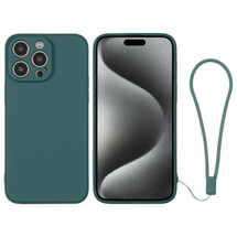 For iPhone 15 Pro Max, 15 Pro, 15 Plus, 15 Case, Silicone Soft Cover, Wrist Strap, Deep Green | iCoverLover Australia