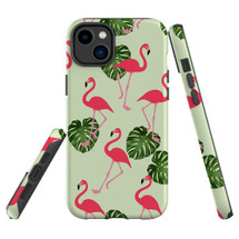 For iPhone 14 Case Tough Protective Cover, Flamingoes And monsteras | Shielding Cases | iCoverLover.com.au