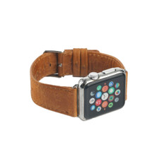 For Apple Watch Series 1, 38-mm Case, Genuine Leather Oil Wax Rounded Strap, Brown | iCoverLover.com.au