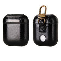 For AirPods 2nd Gen Case, Genuine Leather Protective Cover, Black, Snap Hook | iCoverLover Australia
