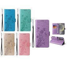 For Samsung Galaxy S25 PU Leather Case - Embossed Butterfly & Flower Design, Card Holder & Stand | iCoverLover.com.au