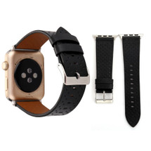 For Apple Watch Series 11, 46-mm Case Perforated Genuine Leather Watch Band, Black | iCoverLover.com.au