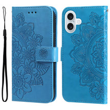 For iPhone 17 Wallet Case - Protective Embossed Floral PU Leather Cover, Blue | iCoverLover Australia