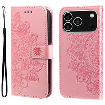 For iPhone 17 Pro Wallet Case - Protective Embossed Floral PU Leather Cover, Rose Gold | iCoverLover Australia
