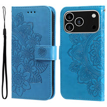 For iPhone 17 Pro Wallet Case - Protective Embossed Floral PU Leather Cover, Blue | iCoverLover Australia