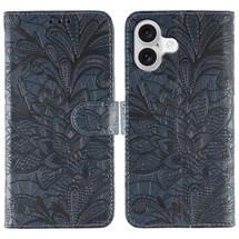 For iPhone 17 Wallet Case - Elegant Lace Flower PU Leather Folio Cover, Dark Blue | iCoverLover Australia