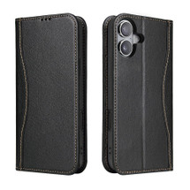 For iPhone 17 Case, Fierre Shann Genuine Cowhide Leather Wallet Cover, Black | iCoverLover Australia