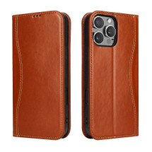 For iPhone 16 Pro Case, Fierre Shann Genuine Cowhide Leather Wallet Cover, Brown | iCoverLover Australia