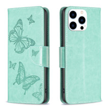 For iPhone 16 Pro Max Case, Butterfly Emboss Folio PU Leather Wallet Cover, Green | iCoverLover Australia