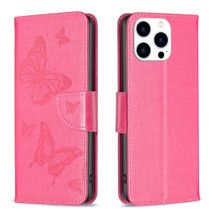 For iPhone 16 Pro Case, Butterfly Emboss Folio PU Leather Wallet Cover, Rose Red | iCoverLover Australia