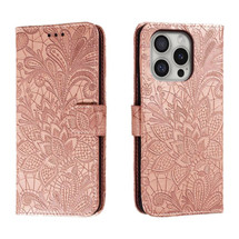 For iPhone 16 Pro Case, Floral Lace Pattern PU Leather Wallet Cover, Rose Gold | iCoverLover Australia