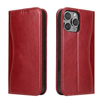 For iPhone 16 Pro Max Case, Fierre Shann Genuine Cowhide Leather Wallet Cover, Red | iCoverLover Australia