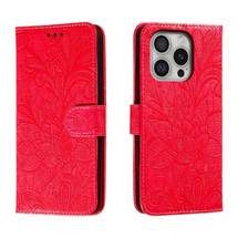 For iPhone 16 Pro Case, Floral Lace Pattern PU Leather Wallet Cover, Red | iCoverLover Australia
