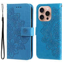 For iPhone 16 Pro Case, Flower Mandala PU Leather Folio Wallet Cover, Blue | iCoverLover Australia