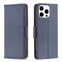 For iPhone 16 Pro Case, Lychee Texture Folio PU Leather Wallet Cover, Blue | iCoverLover Australia