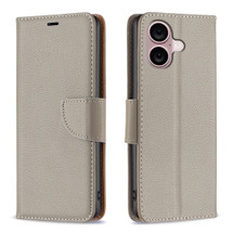 For iPhone 16 Plus Case, Lychee Texture Folio PU Leather Wallet Cover, Grey | iCoverLover Australia