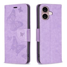 For iPhone 16 Plus Case, Butterfly Emboss Folio PU Leather Wallet Cover, Purple | iCoverLover Australia