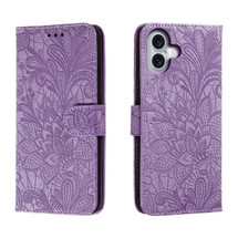 For iPhone 16 Plus Case, Floral Lace Pattern PU Leather Wallet Cover, Purple | iCoverLover Australia