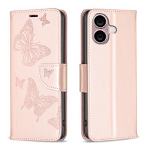 For iPhone 16 Case, Butterfly Emboss Folio PU Leather Wallet Cover, Rose Gold | iCoverLover Australia